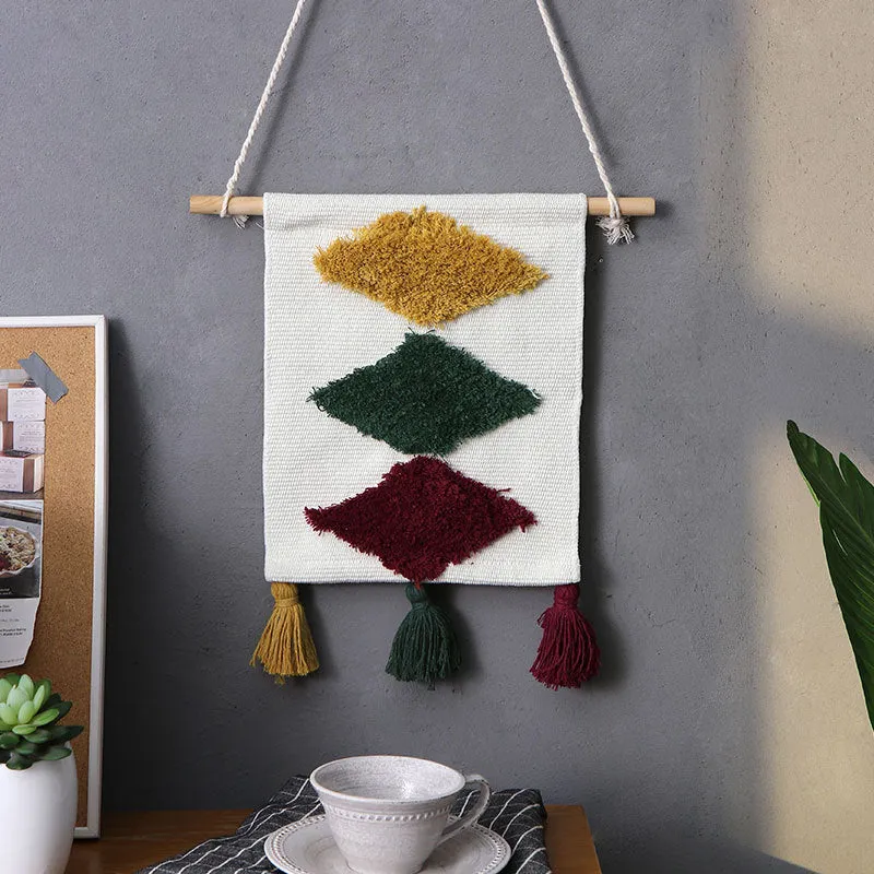 Woven wall hanging with hand-tufted rainbow design, cotton blend and decorative tassels Stornfield