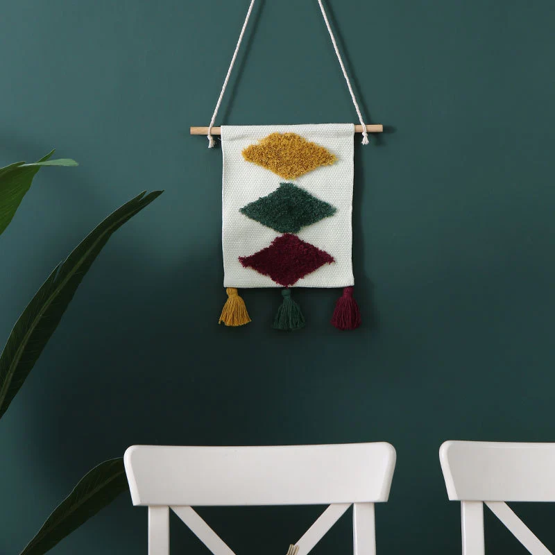 Woven wall hanging with hand-tufted rainbow design, cotton blend and decorative tassels Stornfield