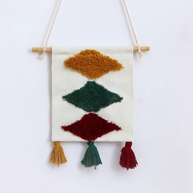 Woven wall hanging with hand-tufted rainbow design, cotton blend and decorative tassels Stornfield