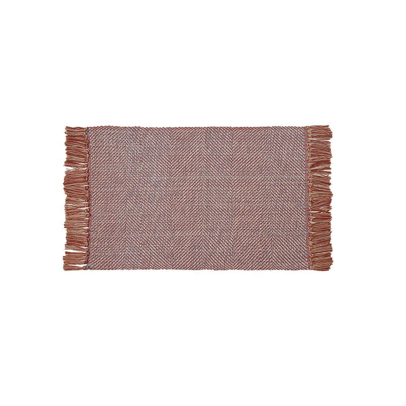 Woven table runner made of cotton blend with fine structure and herringbone look as well as decorative fringes Stornfield