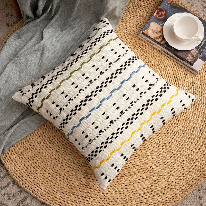 Woven square decorative cushion cover with decorative embroidered stripes made of cotton blend Stornfield