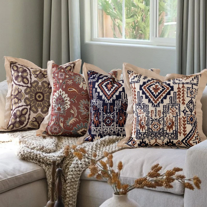 Decorative linen cushion cover with ethnic pattern Stornfield