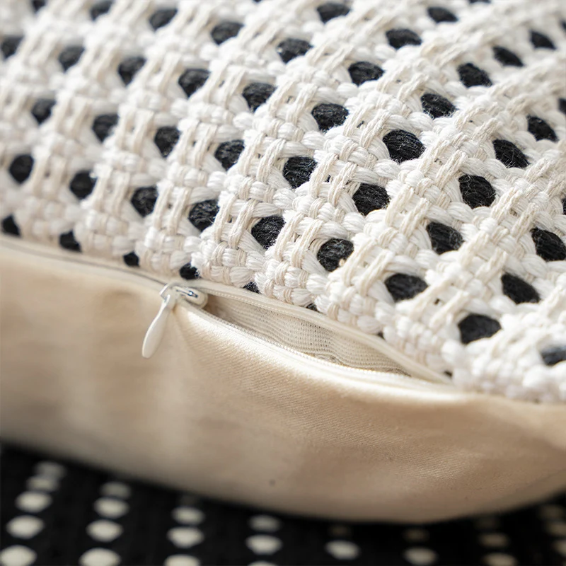 Decorative cushion cover with textured hole waffle weave structure made from cotton-linen mix Stornfield