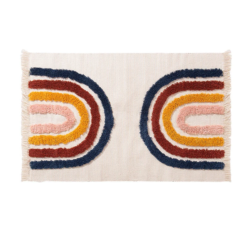 decorative woven bathroom runner with botanical jacquard pattern and fringes Stornfield