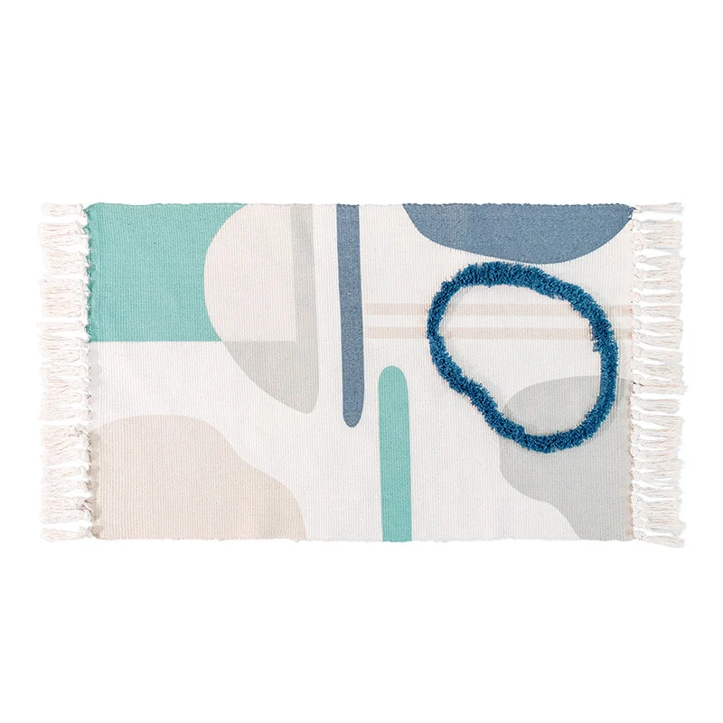 decorative woven bathroom runner with botanical jacquard pattern and fringes Stornfield