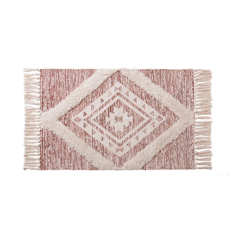 decorative woven bathroom runner with botanical jacquard pattern and fringes Stornfield