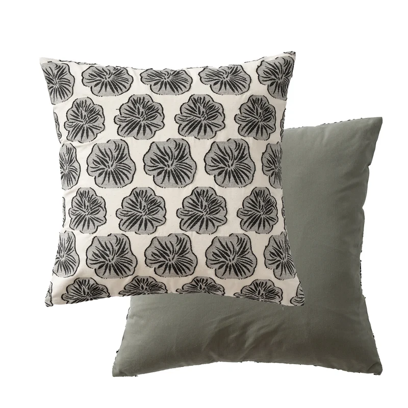 Decorative embroidered cushion cover made of cotton-linen with floral relief pattern Stornfield