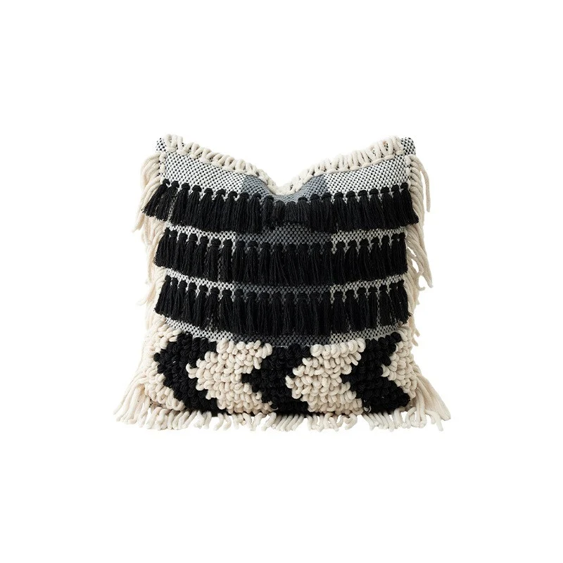Boho cushion cover with macrame, tassels and relief texture Stornfield