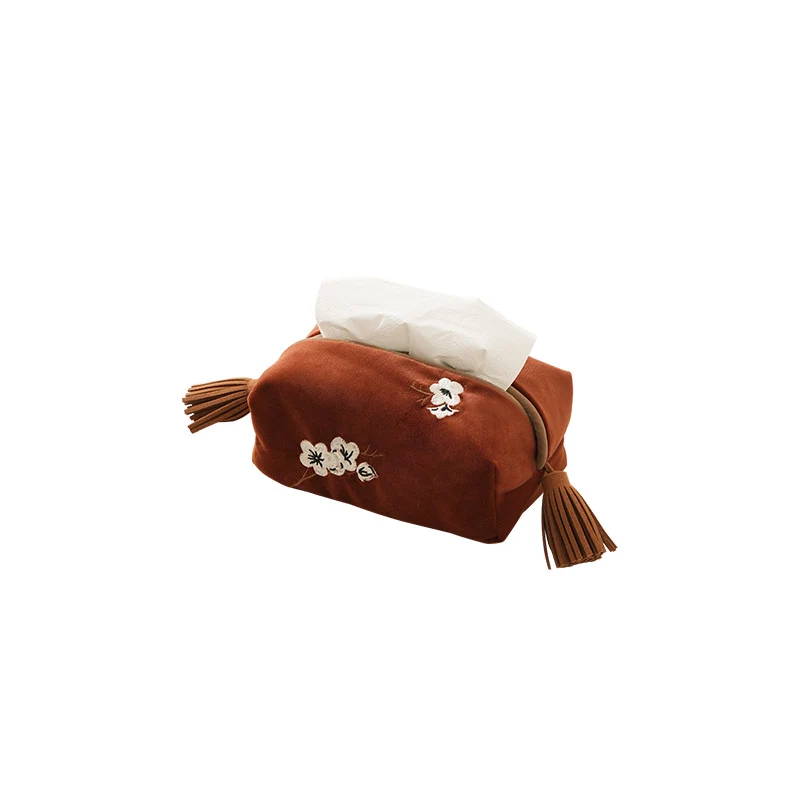 Embroidered tissue box cover made of velvet with tassels Stornfield