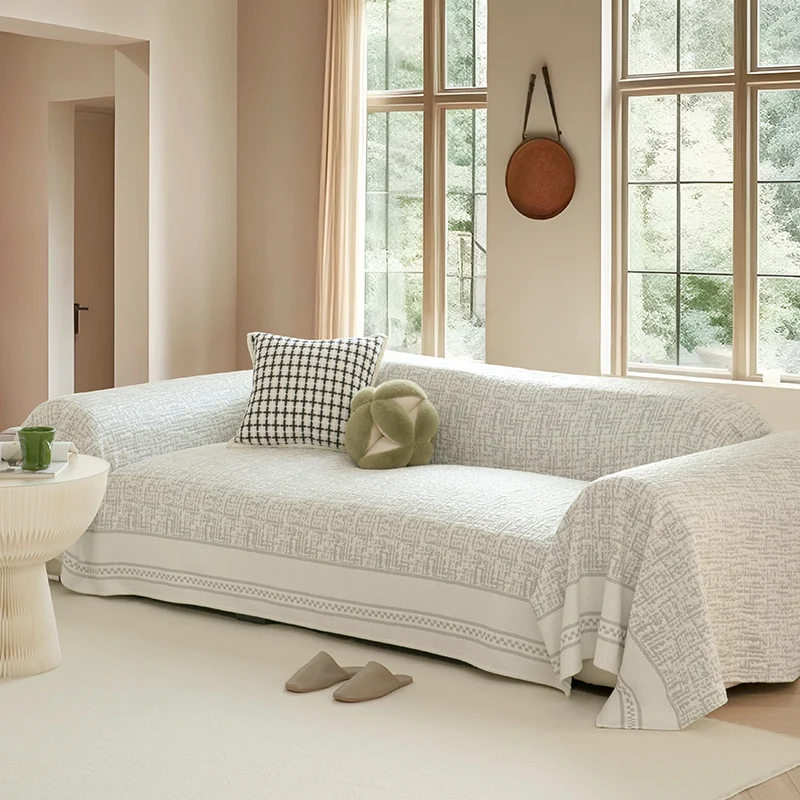 Customizable sofa cover and furniture throw made of cotton-linen with jacquard structure Stornfield