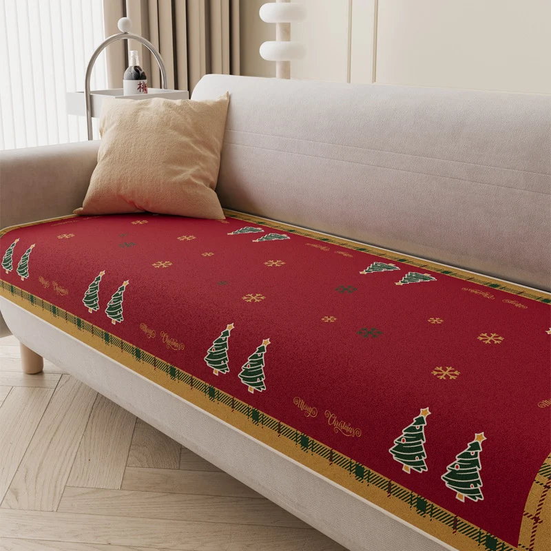 Quilted Holiday Sofa Seat Protector with Anti-Slip Backing and Christmas Tree Print