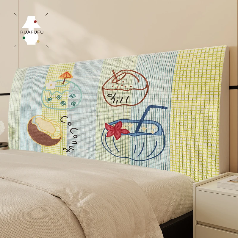 Quilted Decorative Headboard Cover Protector with Tropical Coconut Print