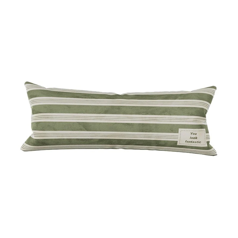 Plush Striped Lumbar Support Throw Pillow with Motivational Patch