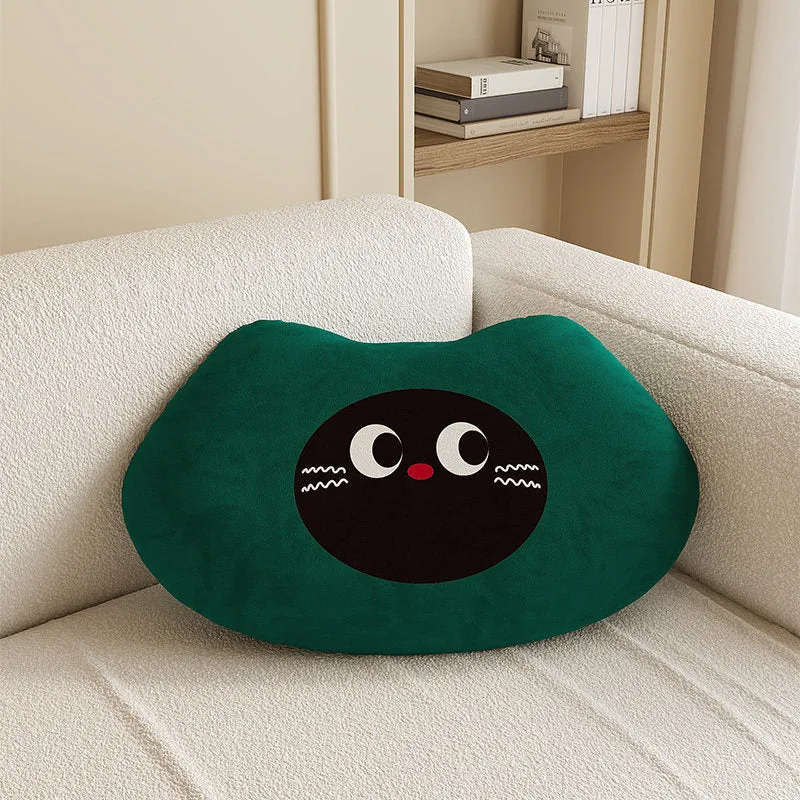 Plush Cloud-Shape Cute Character Lumbar Throw Pillow with Embroidered Face and Soft Faux-Sherpa Cover