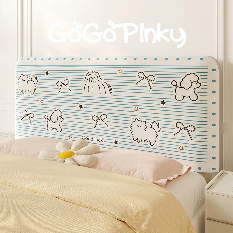 Padded Decorative Bed Headboard Slipcover with Cartoon Cat Stripe Panel