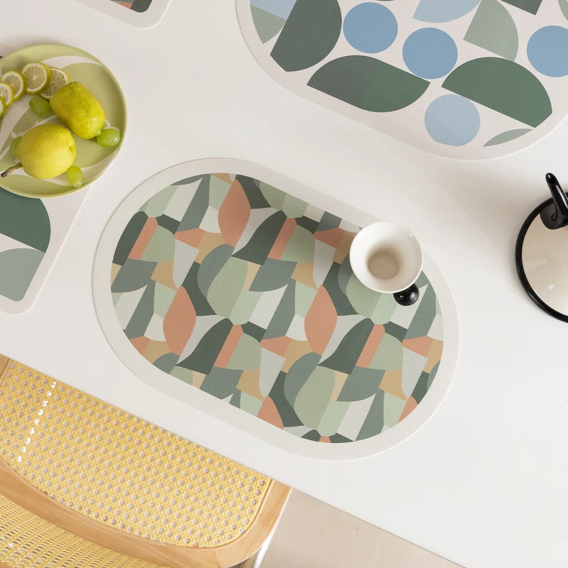 Wipeable retro placemats made of artificial leather with geometric pattern Stornfield