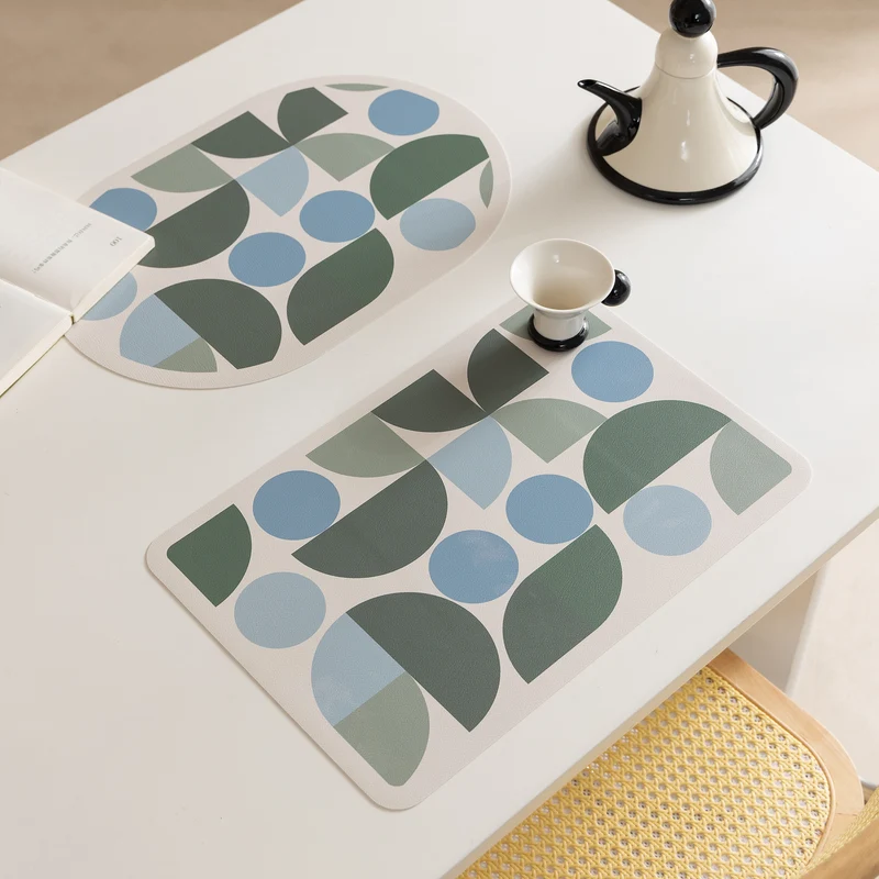 Wipeable retro placemats made of artificial leather with geometric pattern Stornfield