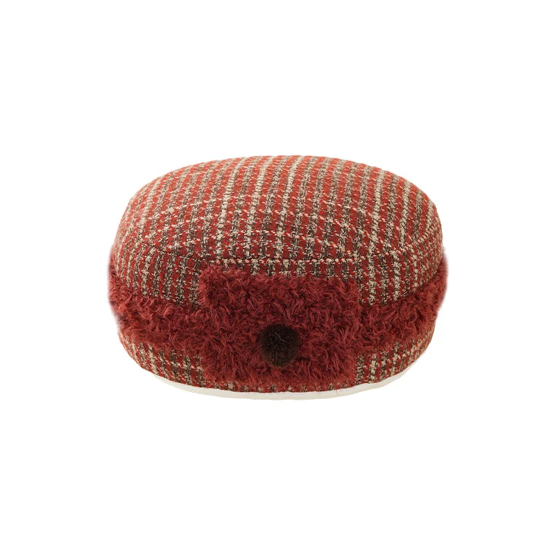 Structured tweed beret with teddy ribbon and pompom application Stornfield