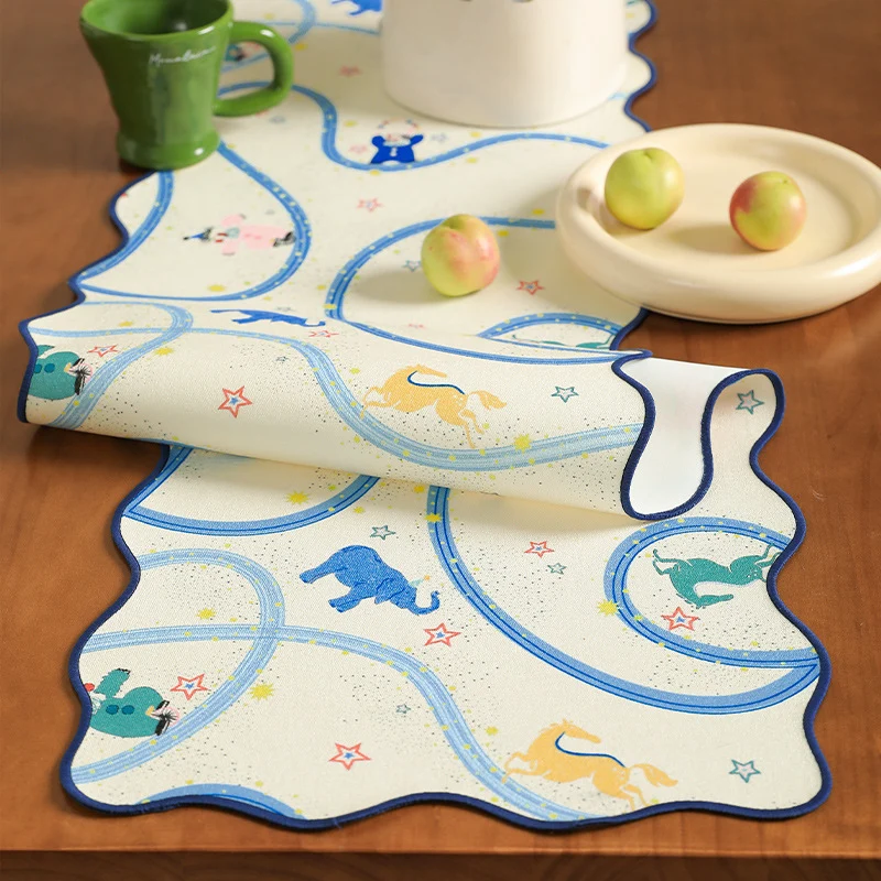 Silk scarf with wavy hem and illustrative animal carousel print Stornfield