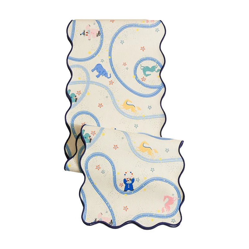 Silk scarf with wavy hem and illustrative animal carousel print Stornfield