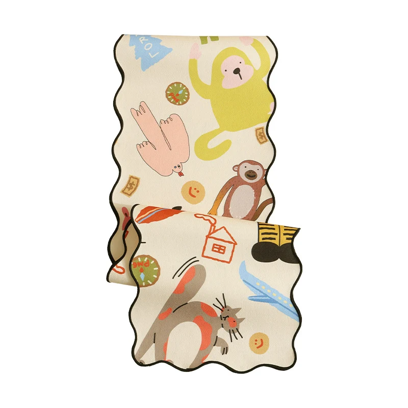 Light silk scarf with wave-shaped hem and playful animal illustrations Stornfield