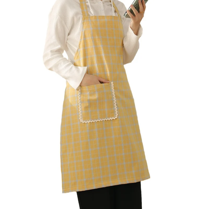 Bib apron made of cotton blend with patch pocket and lace trim Stornfield