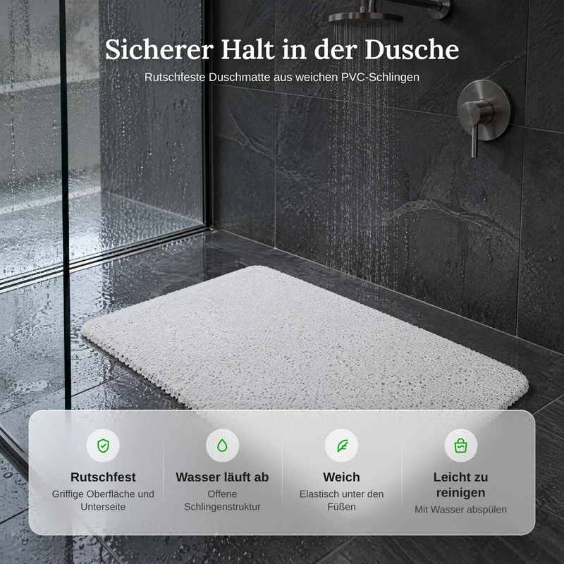 Rutschfeste Duschmatte 40x60 & 50x80 cm – Weiche PVC-Matte für sicheres Duschen im Badezimmer