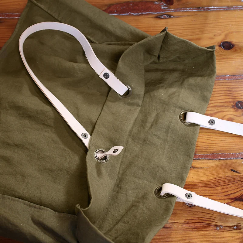 Tasche aus vorgewaschenem Leinen mit Henkel aus echtem Leder