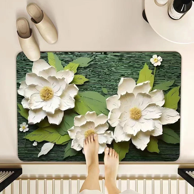 Floral-Themed Memory Foam Bathroom Mat Stornfield