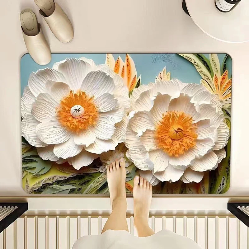 Floral-Themed Memory Foam Bathroom Mat Stornfield