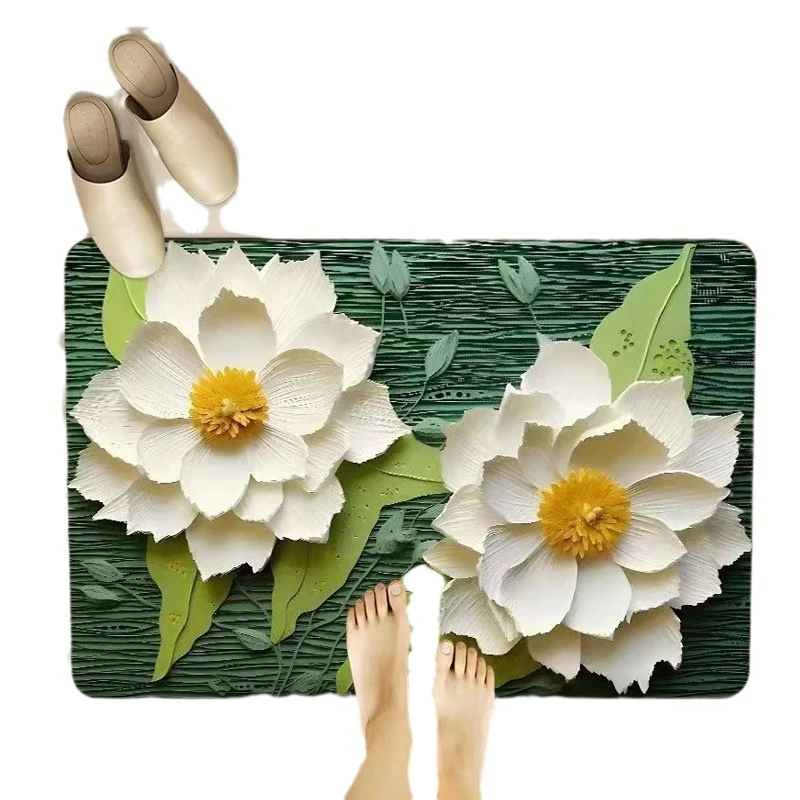 Floral-Themed Memory Foam Bathroom Mat Stornfield
