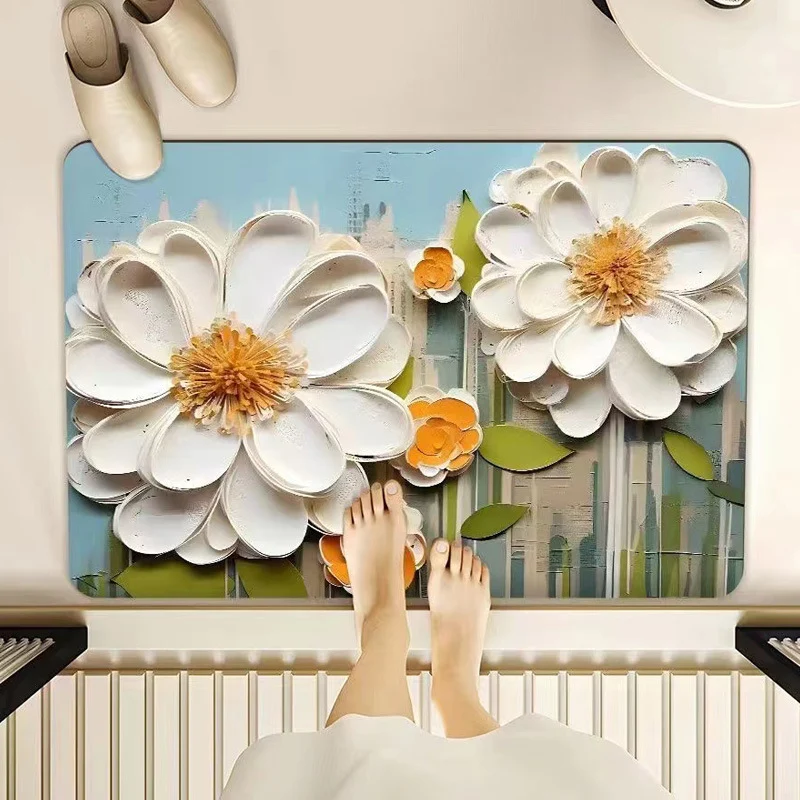 Floral-Themed Memory Foam Bathroom Mat Stornfield