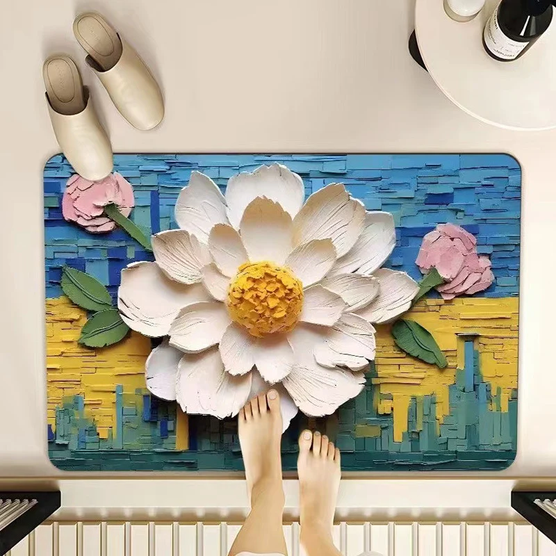 Floral-Themed Memory Foam Bathroom Mat Stornfield