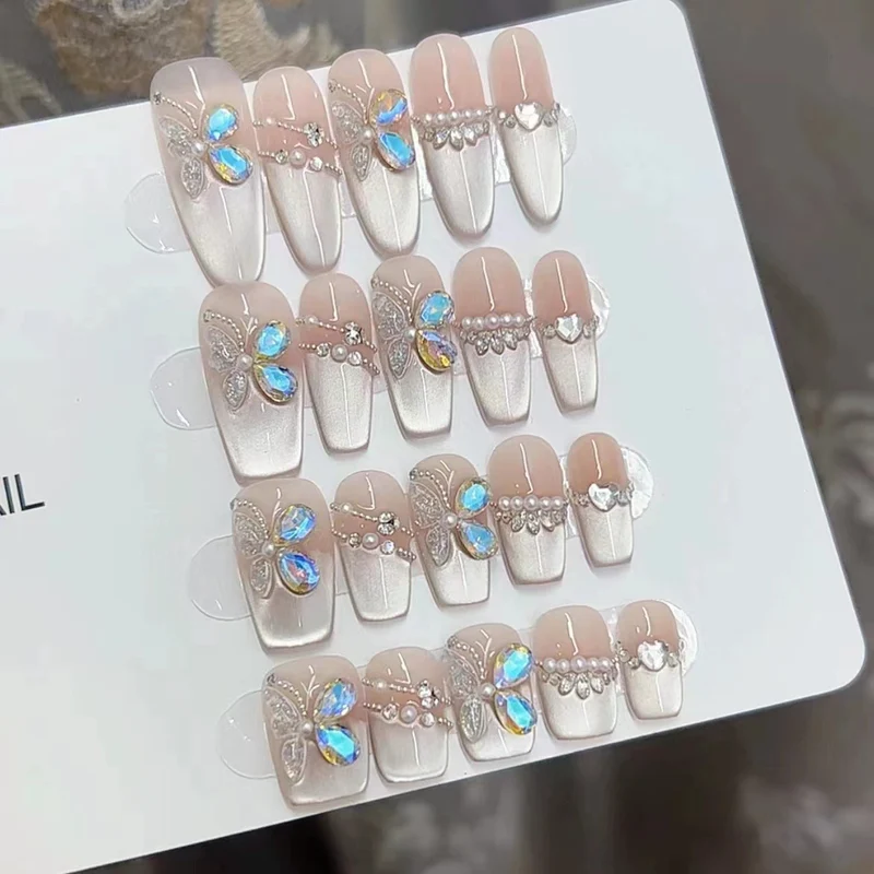 Butterfly-Embellished Press-On Nail Art Set Stornfield
