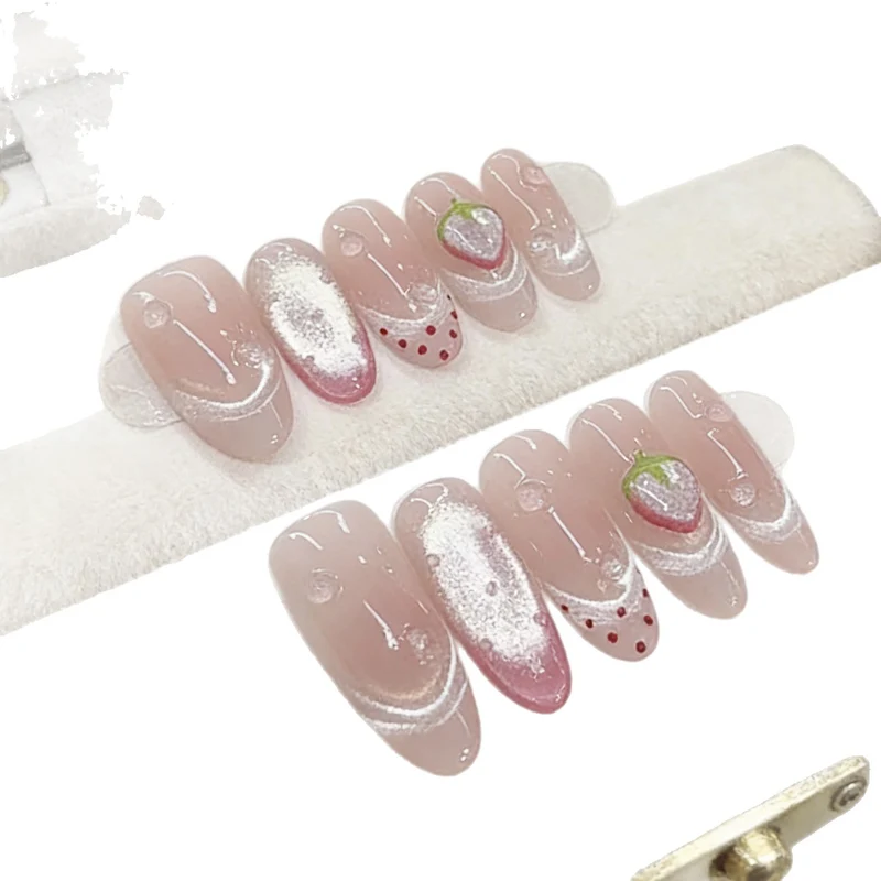 Artistic Strawberry-Themed Press-On Nail Set Stornfield
