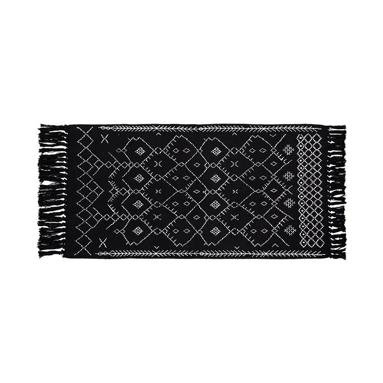 Flat-woven entrance and living room rug with Moroccan diamond jacquard and decorative fringes Stornfield