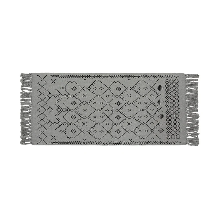 Flat-woven entrance and living room rug with Moroccan diamond jacquard and decorative fringes Stornfield