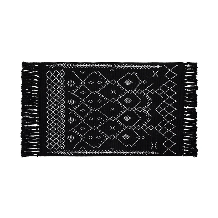 Flat-woven entrance and living room rug with Moroccan diamond jacquard and decorative fringes Stornfield