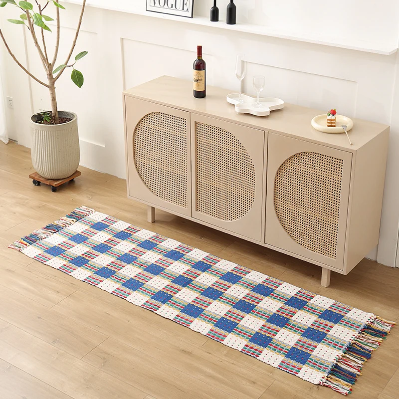 Flat woven bed runner and carpet runner with vibrant checked design Stornfield