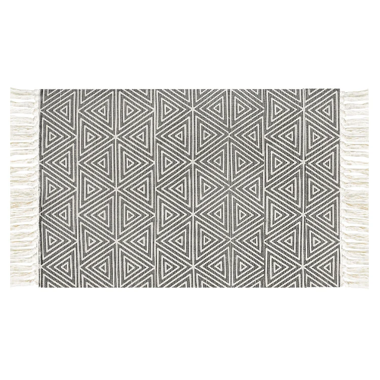 Flat-woven cotton runner with Mediterranean tile jacquard and decorative fringes Stornfield