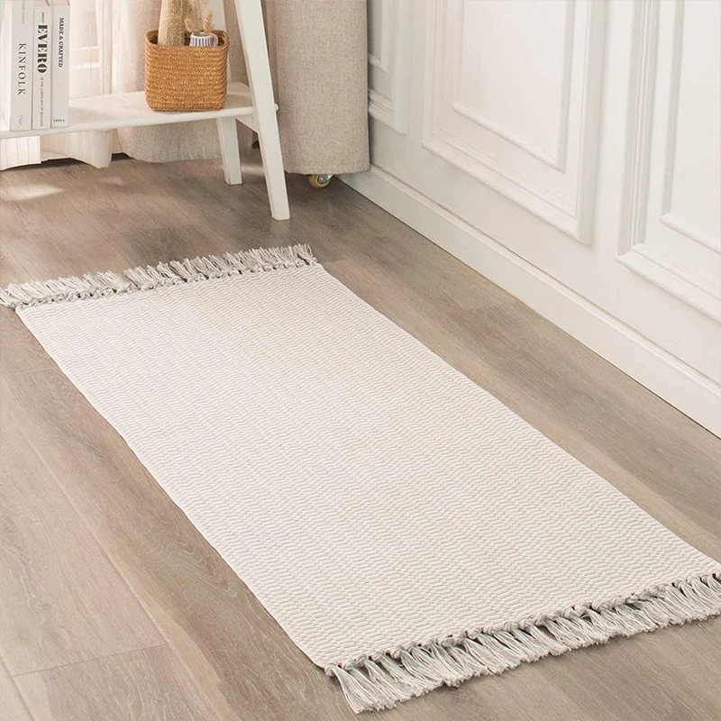 Flat-woven cotton rug runner with geometric check pattern and easy-care surface Stornfield