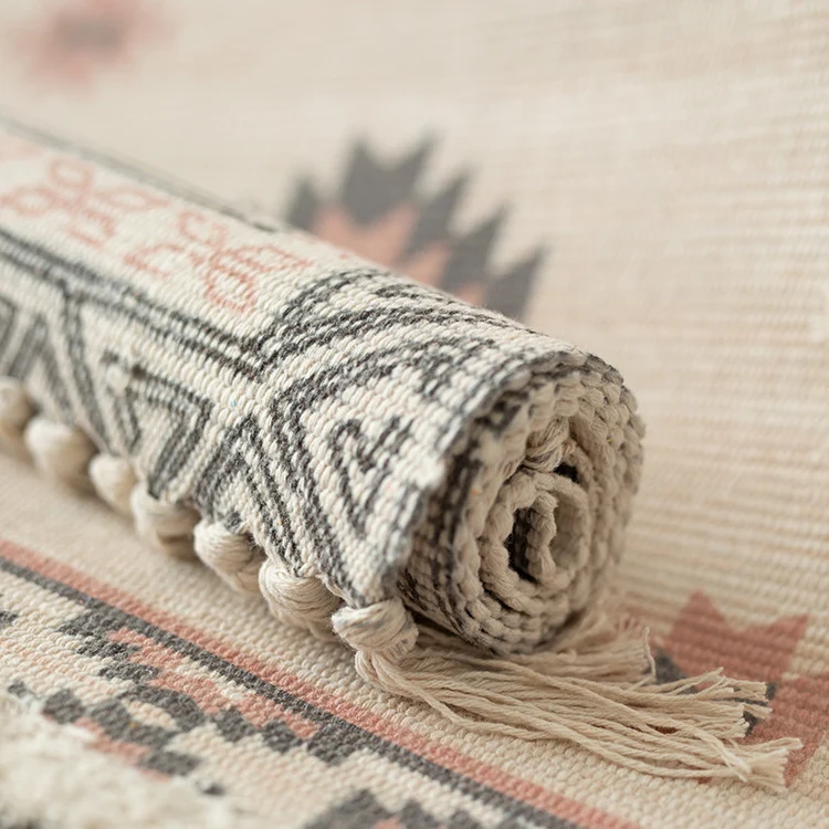 Flat-woven cotton runner in Kilim-Ethno design with fringes Stornfield