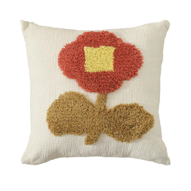 Decorative tufted cushion cover with hand-tufted flower applique Stornfield