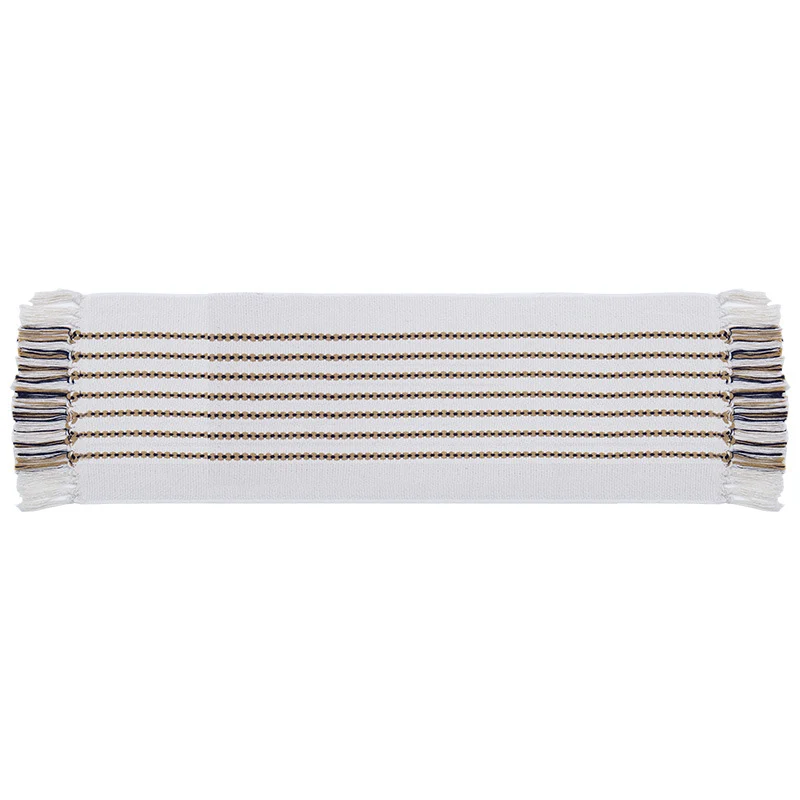 Decorative table runner in Scandinavian-minimalist design with macrame fringes Stornfield