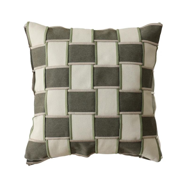 Decorative cushion cover with woven grid relief and contrasting piping Stornfield