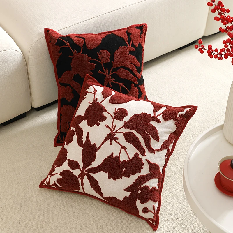 Decorative cushion cover with floral chenille tufting and velvet texture Stornfield