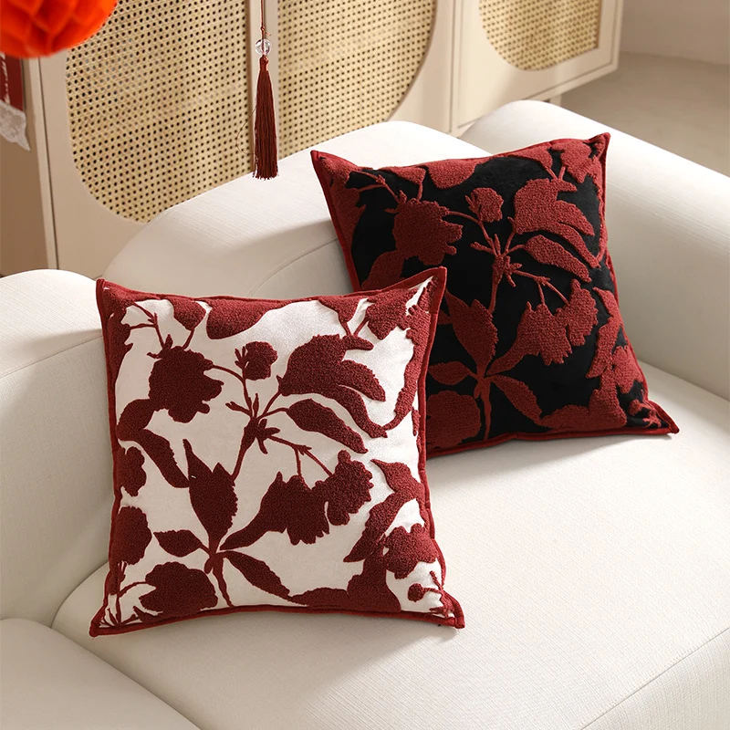 Decorative cushion cover with floral chenille tufting and velvet texture Stornfield