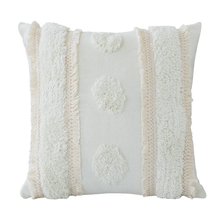 Decorative woven cushion cover with tufted circle applications and textured cotton surface Stornfield