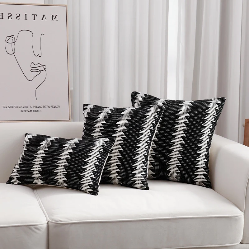 Decorative woven cushion cover with ethnic jacquard, tassels and concealed zipper Stornfield