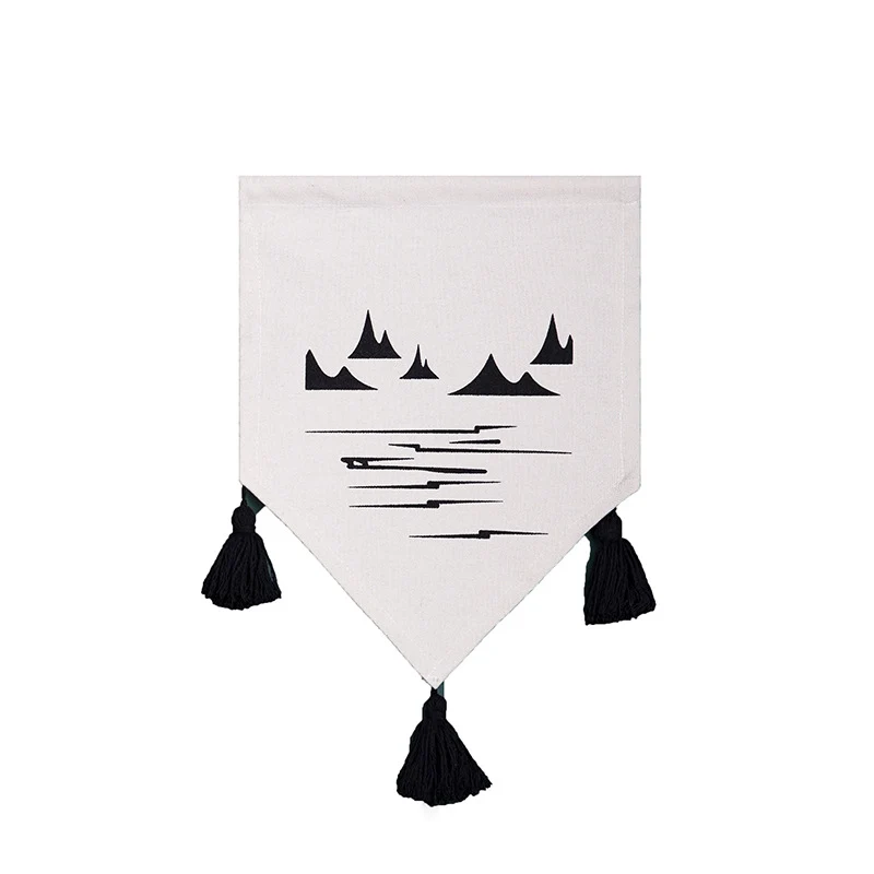 Decorative cotton wall hanging in pennant style with tassels and minimalist prints Stornfield
